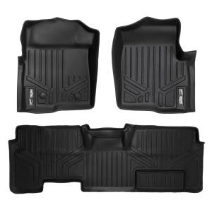 MAXLINER Custom Fit Floor Mats 2 Row Liner Set Black for 2011-2014 Ford F-150 SuperCab Non Flow Center Console