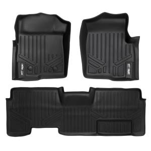 MAXLINER Custom Fit Floor Mats 2 Row Liner Set Black for 2011-2014 Ford F-150 SuperCab with Flow Center Console