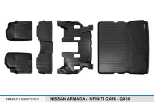 Maxliner USA - MAXLINER Floor Mats 3 Rows and Cargo Liner Behind 2nd Row Set Black for 17-18 Armada / 11-13 Infiniti QX56 / 2014-2018 QX80 - Image 7
