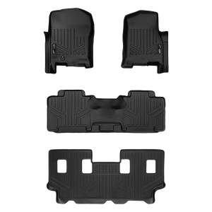 MAXLINER Floor Mats 3 Row Liner Set Black for 2007-2010 Expedition EL / Navigator L with 2nd Row Bench Seat or Console