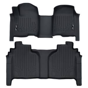 MAXLINER Custom Fit Floor Mats 2 Row Liner Set Black for 2019 Silverado/Sierra 1500 Crew Cab with 1st Row Bench Seat