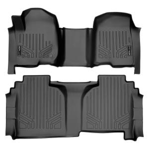 MAXLINER Custom Fit Floor Mats 2 Row Liner Set Black for 2019 Silverado/Sierra 1500 Double Cab with 1st Row Bench Seat