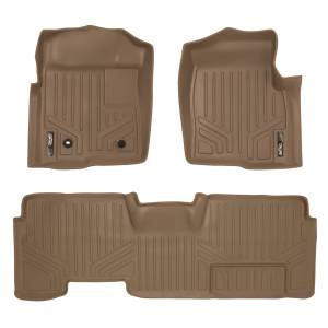 MAXLINER Custom Fit Floor Mats 2 Row Liner Set Tan for 2009-2010 Ford F-150 SuperCab with Flow-Through Center Console