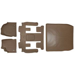 MAXLINER Custom Floor Mats 3 Rows and Cargo Liner Behind 2nd Row Set Tan for Traverse / Enclave with 2nd Row Bucket Seats