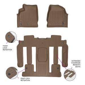 Maxliner USA - MAXLINER Custom Fit Floor Mats 3 Row Liner Set Tan for Traverse / Enclave / Acadia / Outlook with 2nd Row Bucket Seats - Image 1