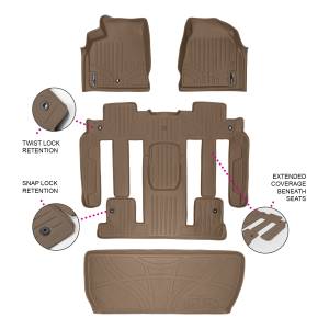 MAXLINER Custom Floor Mats 3 Rows and Cargo Liner Behind 3rd Row Set Tan for Traverse / Enclave with 2nd Row Bucket Seats