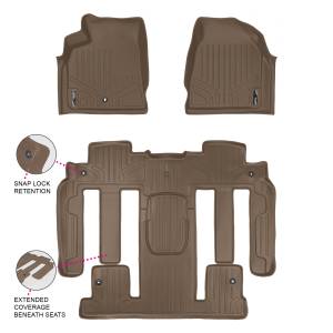 Maxliner USA - MAXLINER Custom Fit Floor Mats 3 Row Liner Set Tan for Enclave / Acadia / Outlook with 2nd Row Bucket Seats - Image 1