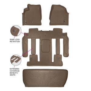 Maxliner USA - MAXLINER Custom Fit Floor Mats 3 Rows and Cargo Liner Behind 3rd Row Set Tan for 2008 Enclave with 2nd Row Bucket Seats - Image 1