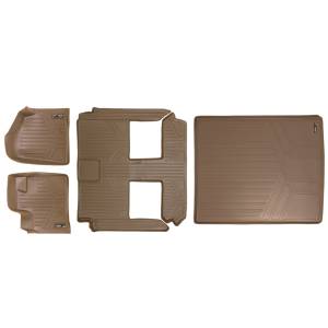 MAXLINER Floor Mats 3 Rows and Cargo Liner Behind 2nd Row Set Tan for 2008-2019 Caravan / Town & Country (Stow'n Go Only)