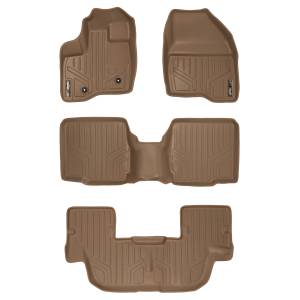 MAXLINER Custom Fit Floor Mats 3 Row Liner Set Tan for 2011-2014 Ford Explorer with 2nd Row Center Console