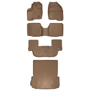 MAXLINER Floor Mats 3 Rows and Cargo Liner Behind 2nd Row Set Tan for 2011-2014 Ford Explorer with 2nd Row Center Console