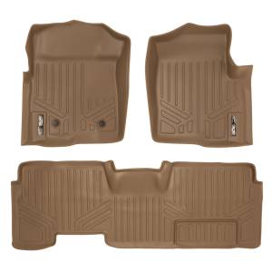 MAXLINER Custom Fit Floor Mats 2 Row Liner Set Tan for 2011-2014 Ford F-150 SuperCab with Flow Center Console