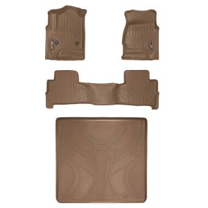 MAXLINER Custom Fit Floor Mats 2 Rows and Cargo Liner Behind 2nd Row Set Tan for 2015-2019 Chevy Tahoe / GMC Yukon